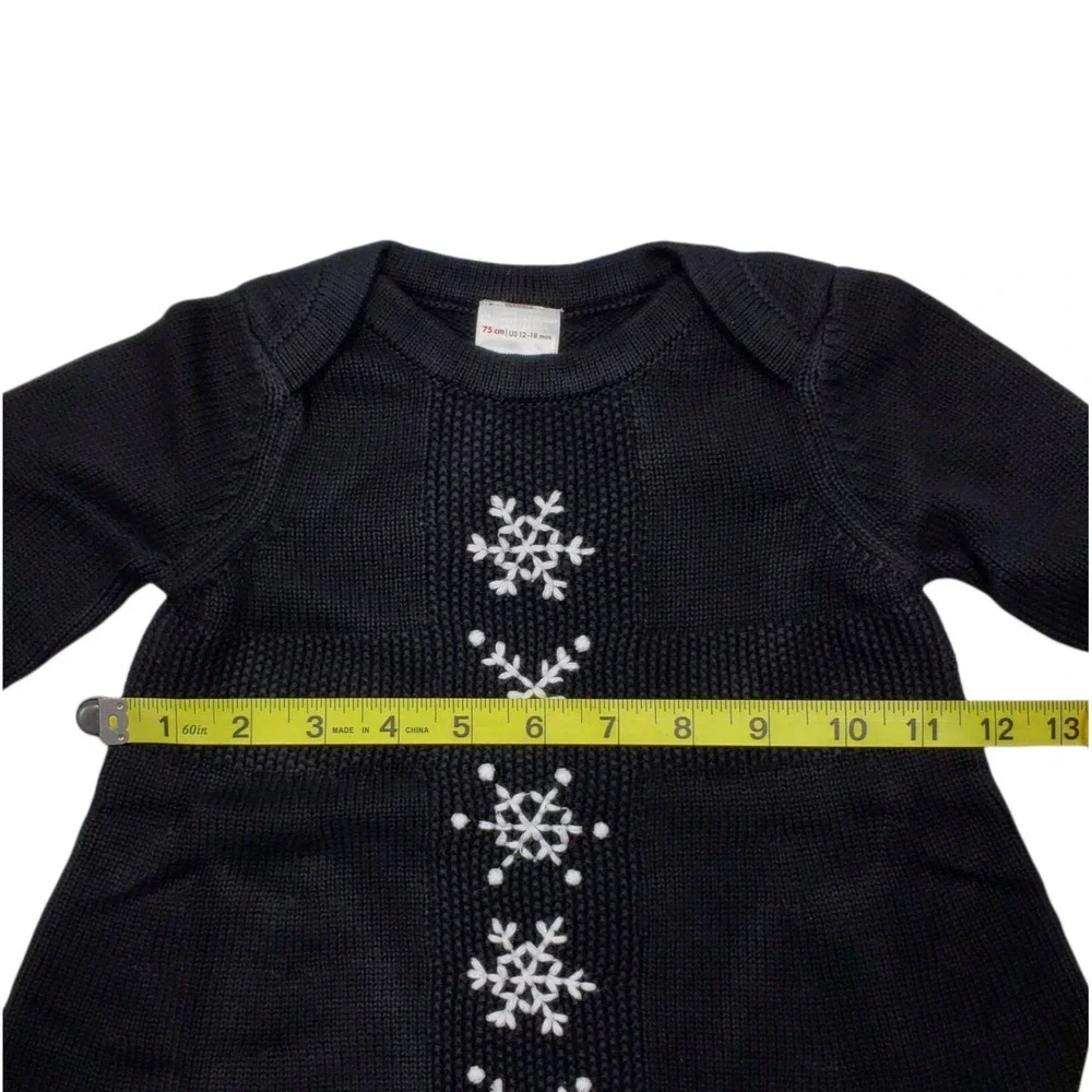 Hanna Andersson Knit‎ Dress Sz 75 Cm 12-18 Month Holiday Novelty Black Snowflake